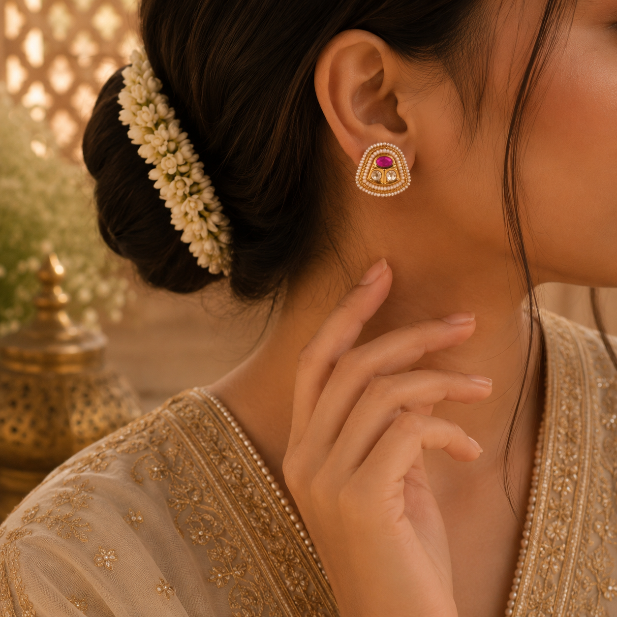 Noor Kundan Pearl Studs
