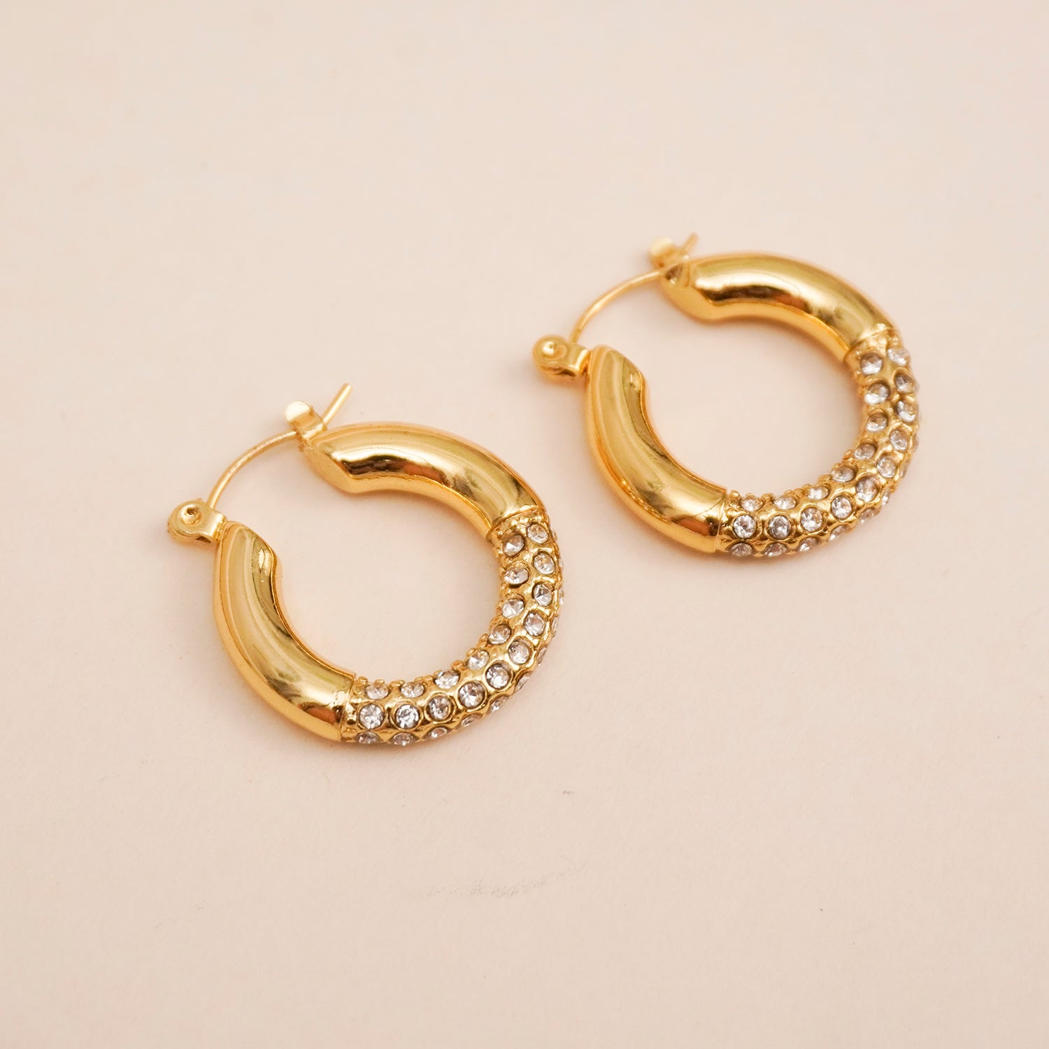 Half Pavé Luxe Hoops - Diah & Co